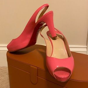 Louboutin 37.5 pink sling back heels